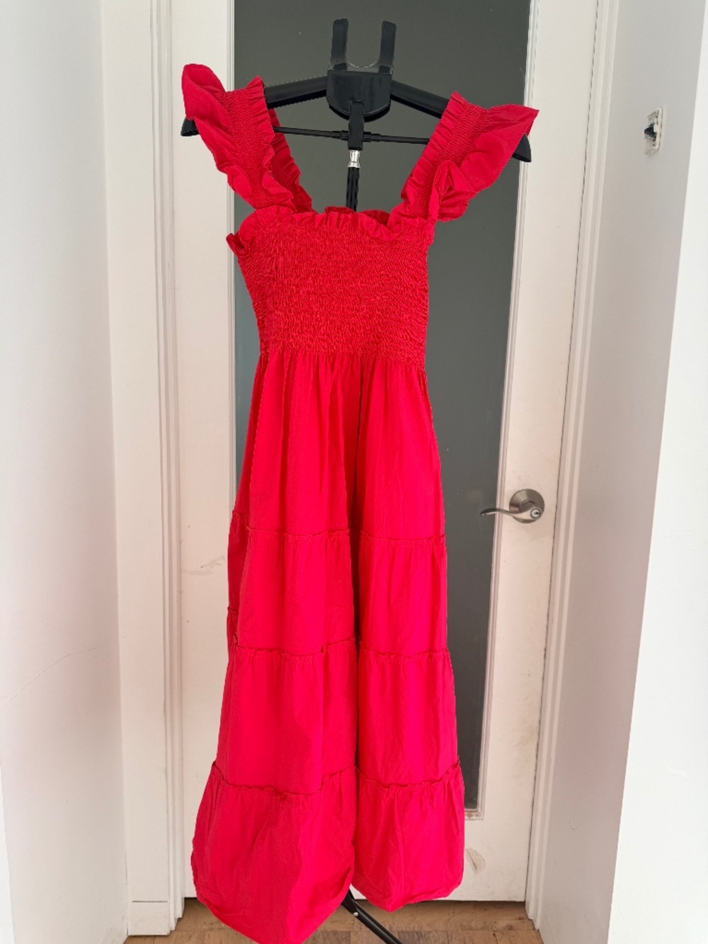 Hill House Home Ellie Nap Dress Raspberry Red Smocked Midi Size S